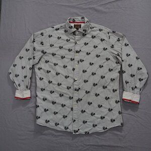 Vintage Cremieux Shirt Men Extra Large Gray All Over Floral Striped Flip Cuff